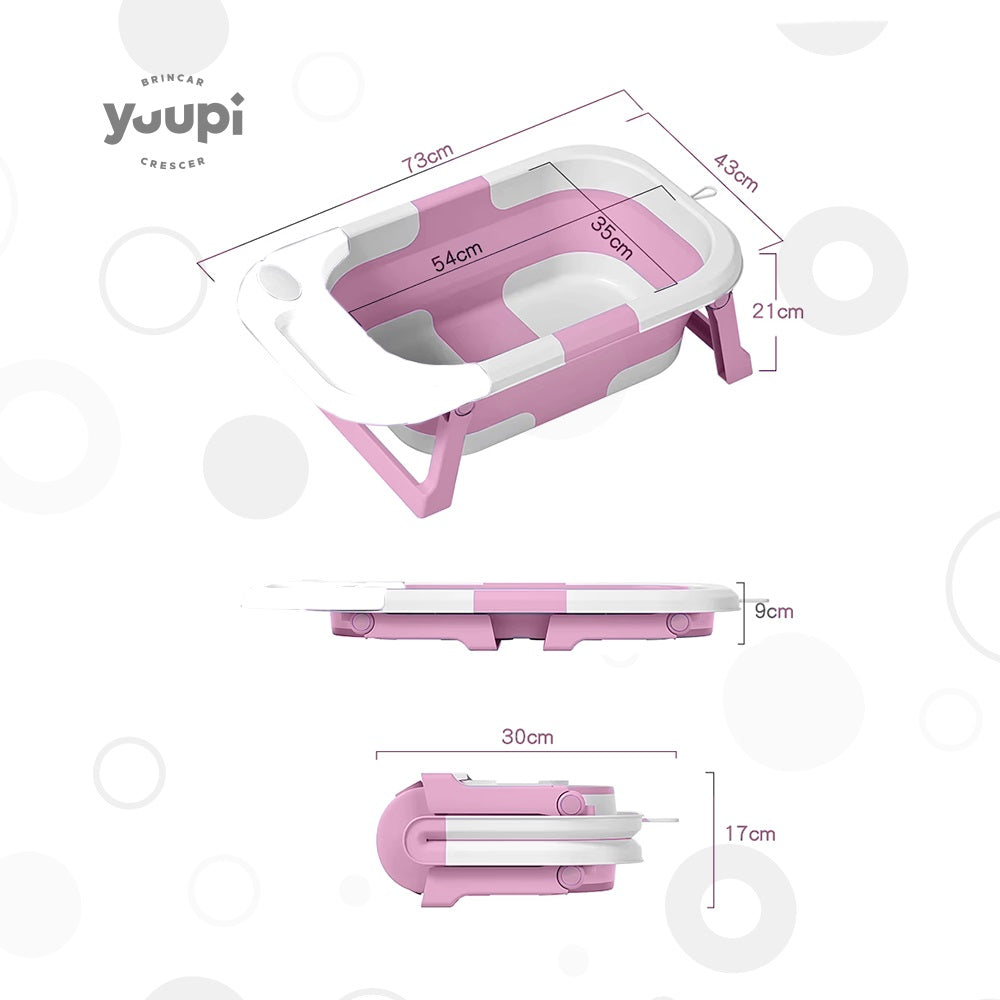 Banheira Dobrável Compacta Com Termômetro Rosa Yuupi