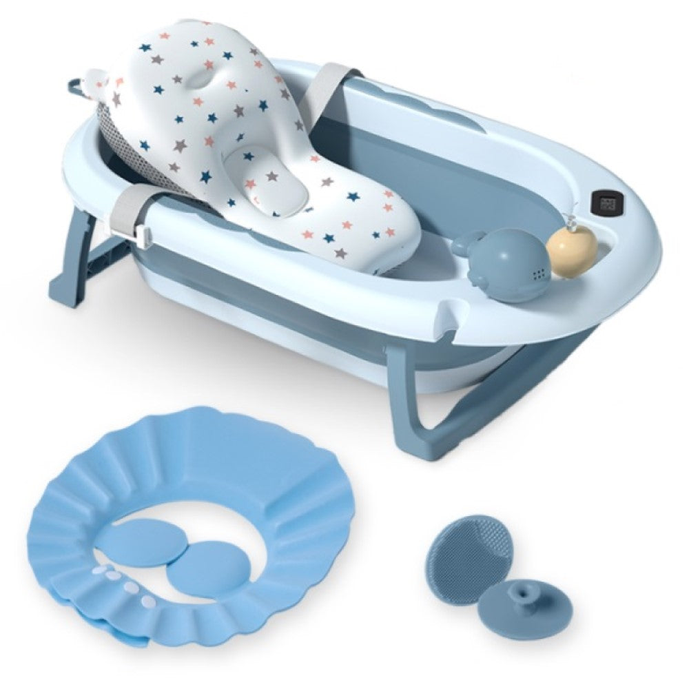 Banheira Dobrável Plus Com Termômetro E Almofada Azul Yuupi