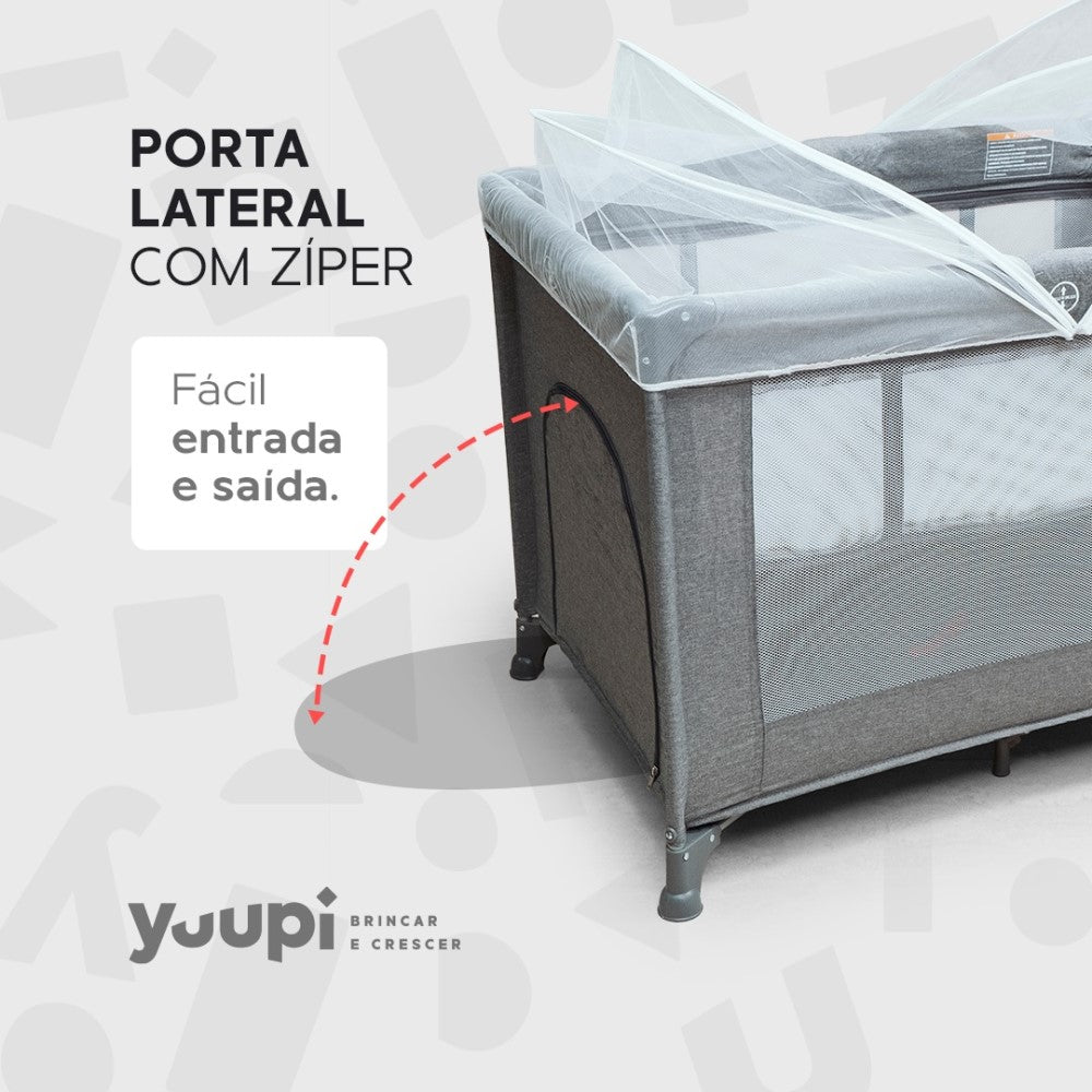 Berço e Cercadinho Portátil Com Bolsa para Transporte Grafite Yuupi