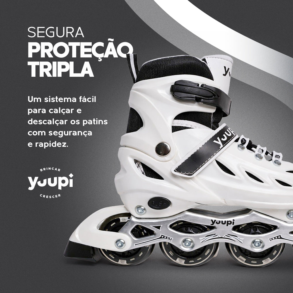 Patins Roller Inline Ajustável Branco M 34-37 Yuupi