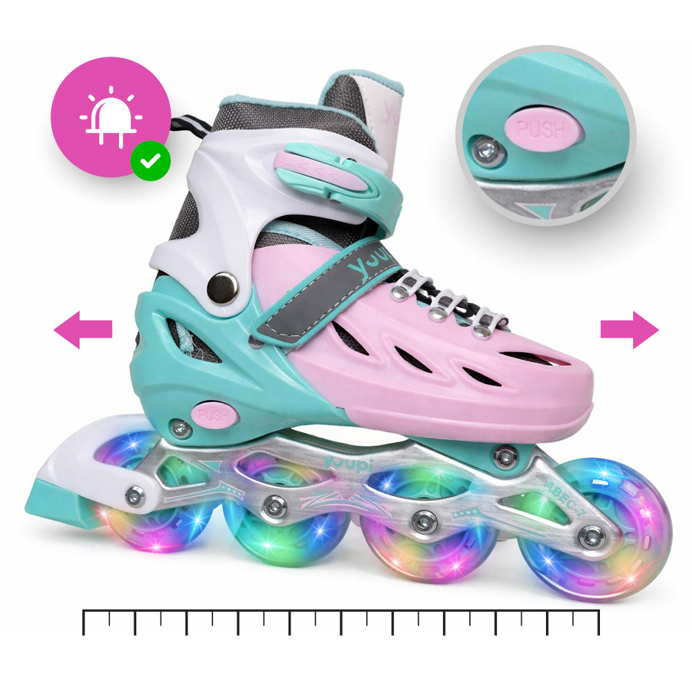 Patins Roller Inline Ajustável Rosa P 30-33 Yuupi