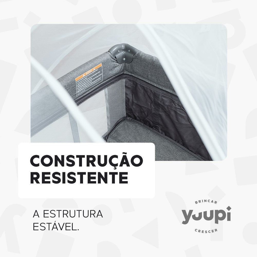 Berço e Cercadinho Portátil Com Bolsa para Transporte Grafite Yuupi