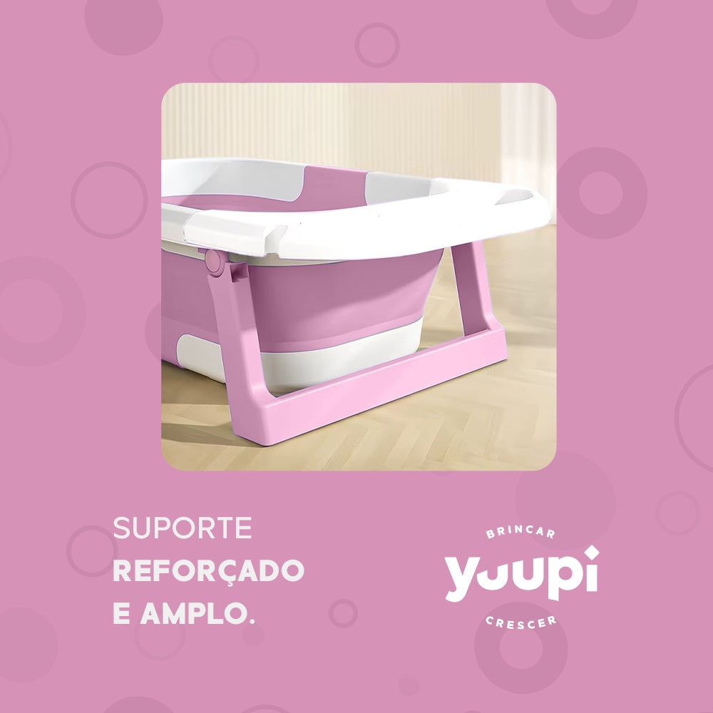 Banheira Dobrável Compacta Com Termômetro Rosa Yuupi