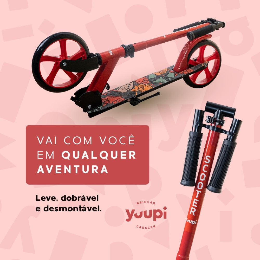 Patinete Juvenil Dobrável Com Descanso Vermelho Yuupi