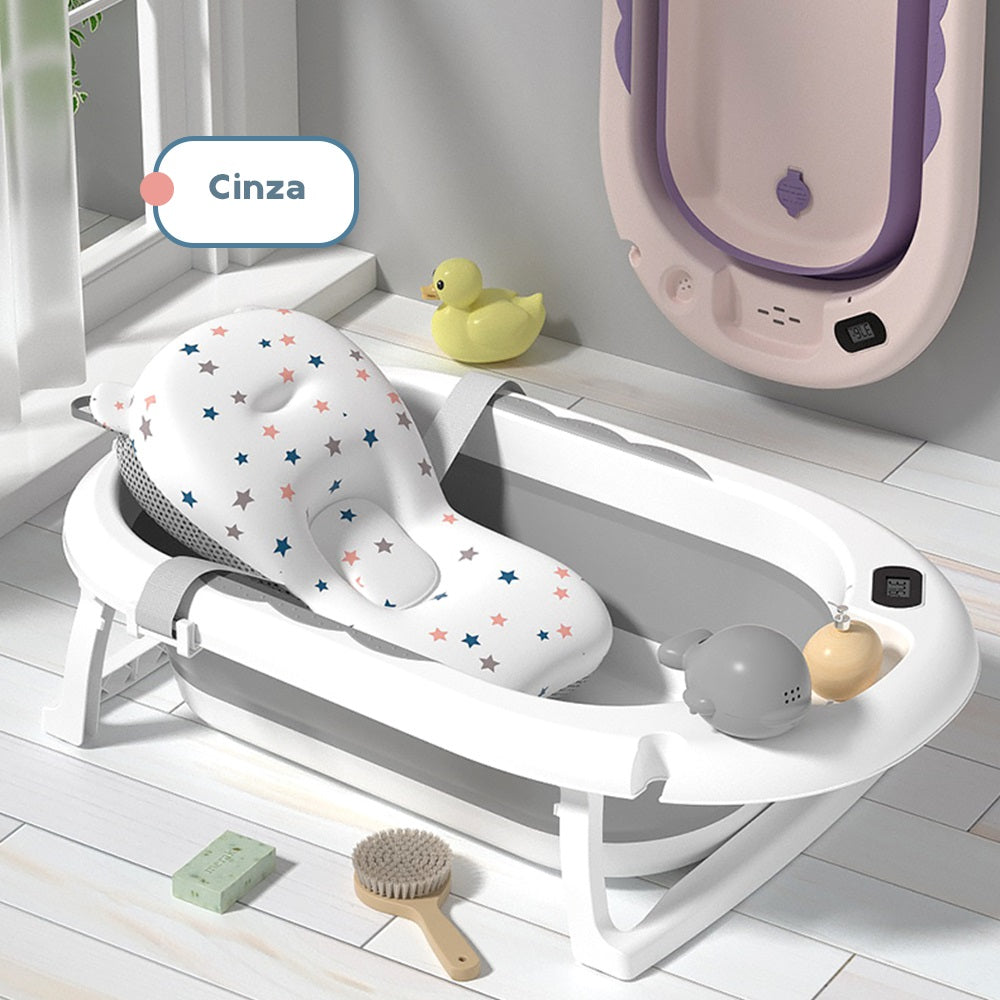 Banheira Dobrável Plus Com Termômetro E Almofada Cinza Yuupi