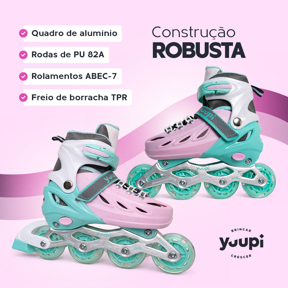 Patins Roller Inline Ajustável Rosa M 34-37 Yuupi