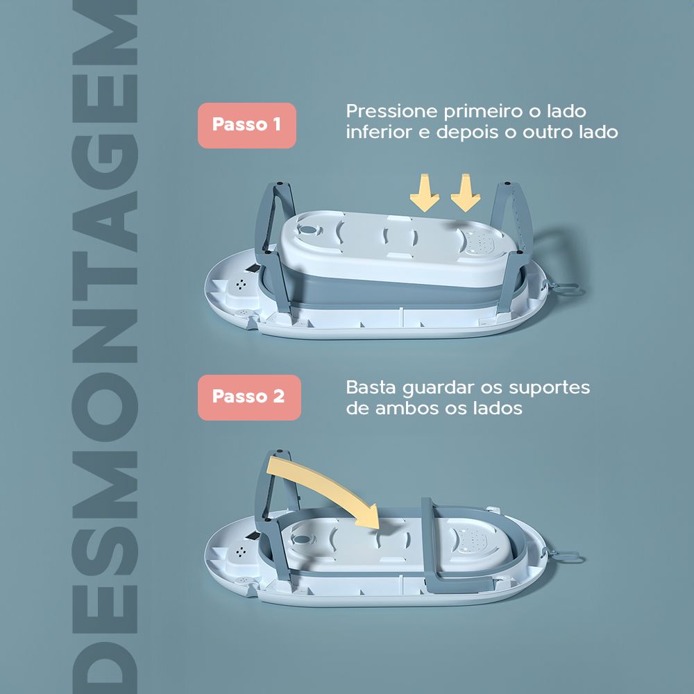Banheira Dobrável Com Suporte e porta acessórios YPB291 Azul Yuupi