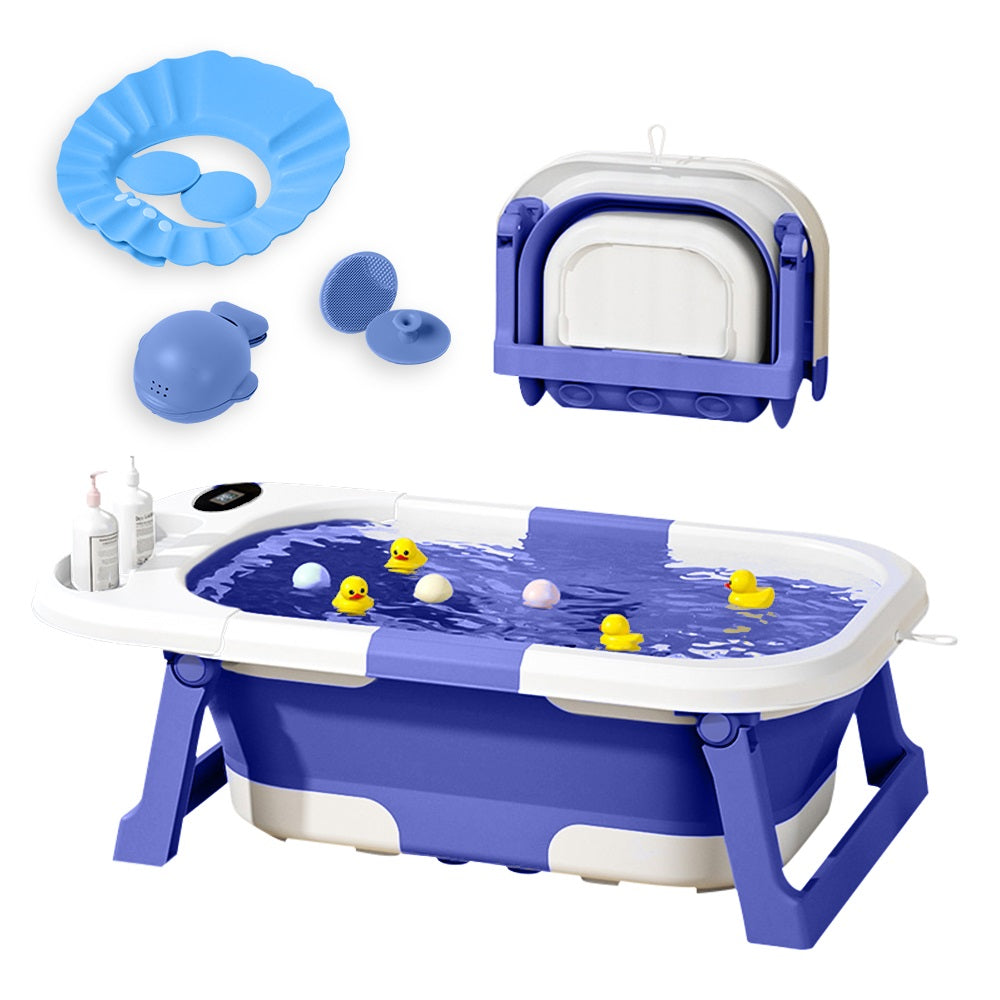 Banheira Dobrável Compacta Com Termômetro Azul Yuupi