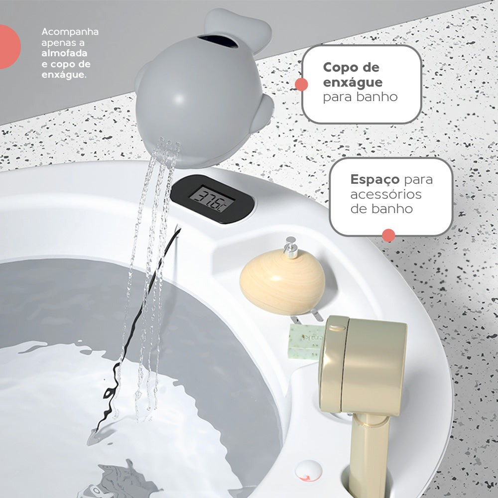 Banheira Dobrável Com Suporte, Termômetro E Almofada Cinza Yuupi