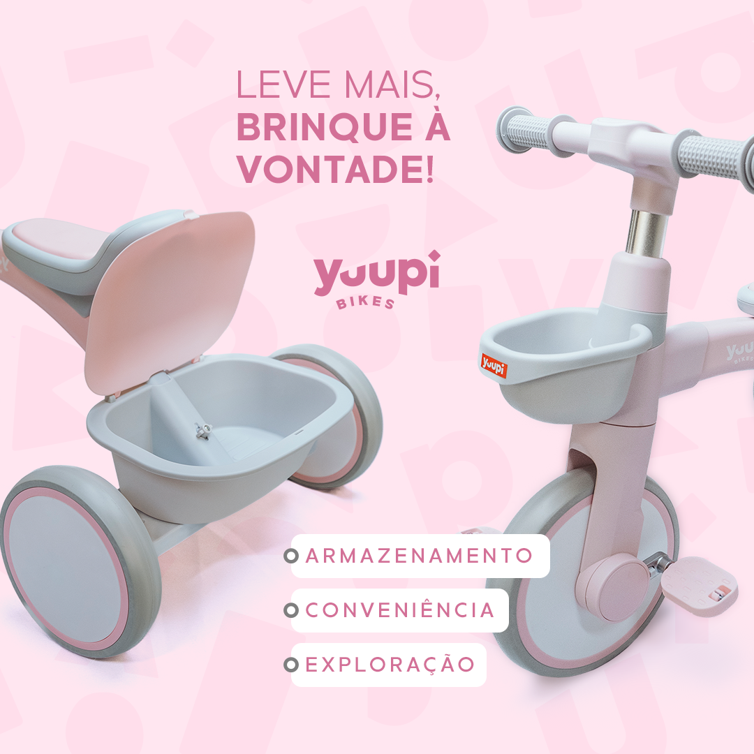 Triciclo Motoca Infantil Com Cestinho e Baú Rosa Yuupi