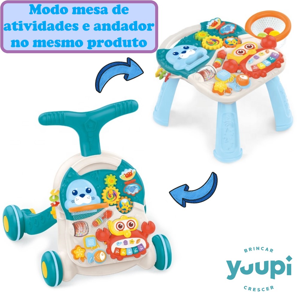 Andador e Mesa de Atividades 2 em 1 Azul Yuupi