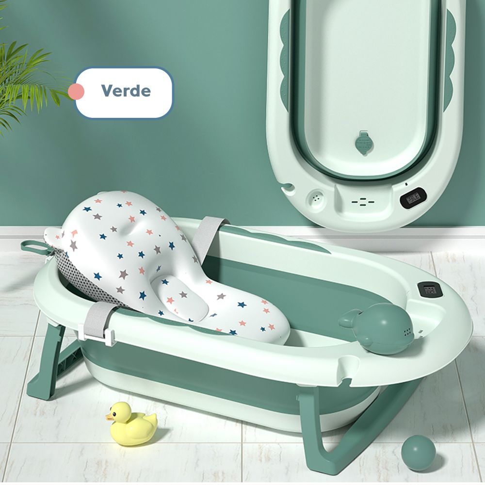 Banheira Dobrável Plus Com Termômetro E Almofada Verde Yuupi