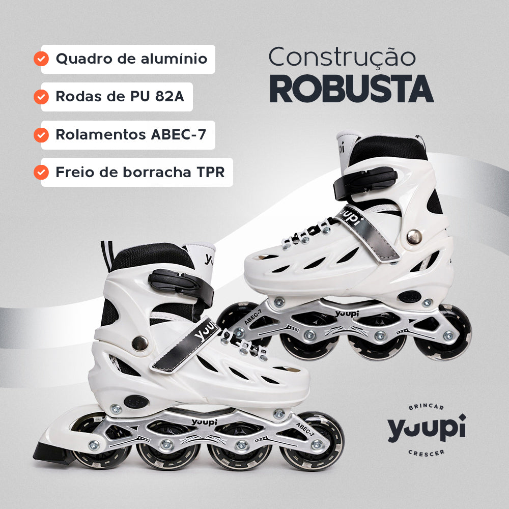 Patins Roller Inline Ajustável Branco M 34-37 Yuupi
