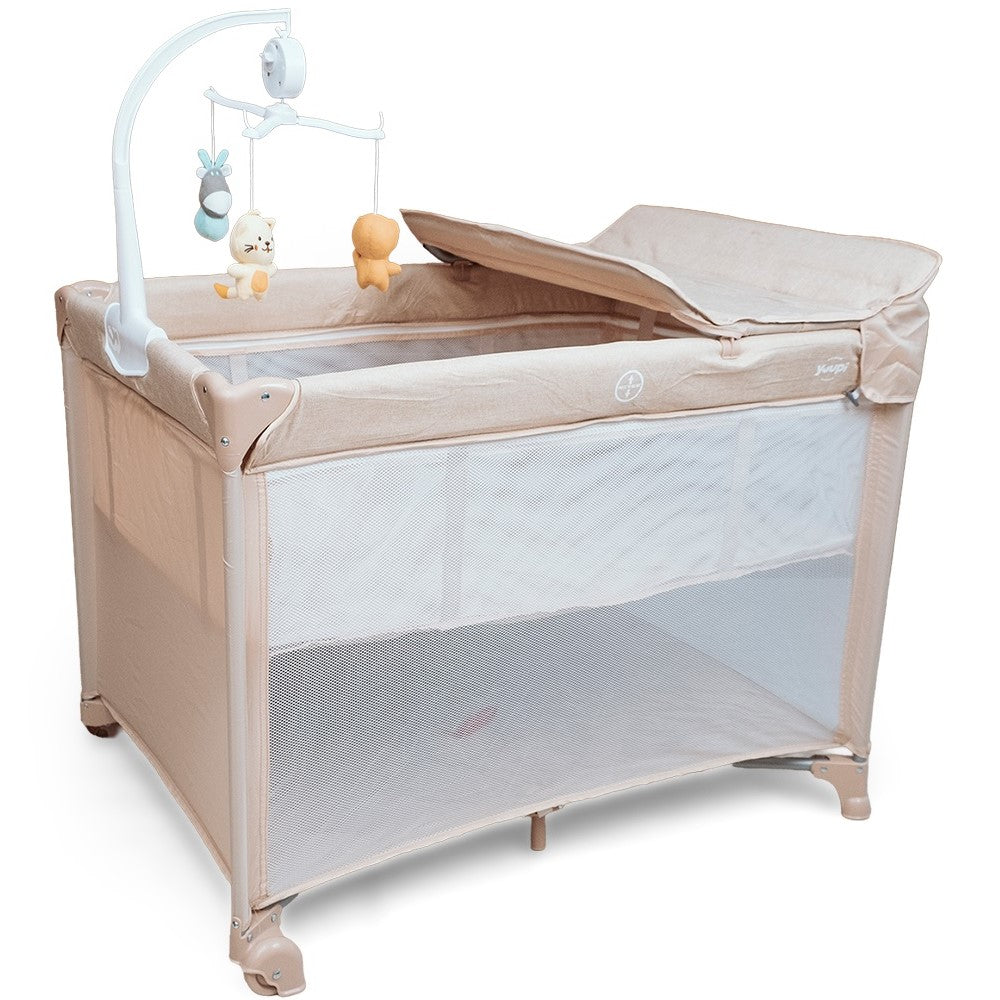 Berço e Cercadinho Portátil com Trocador e Bolsa para Transporte Bege Yuupi