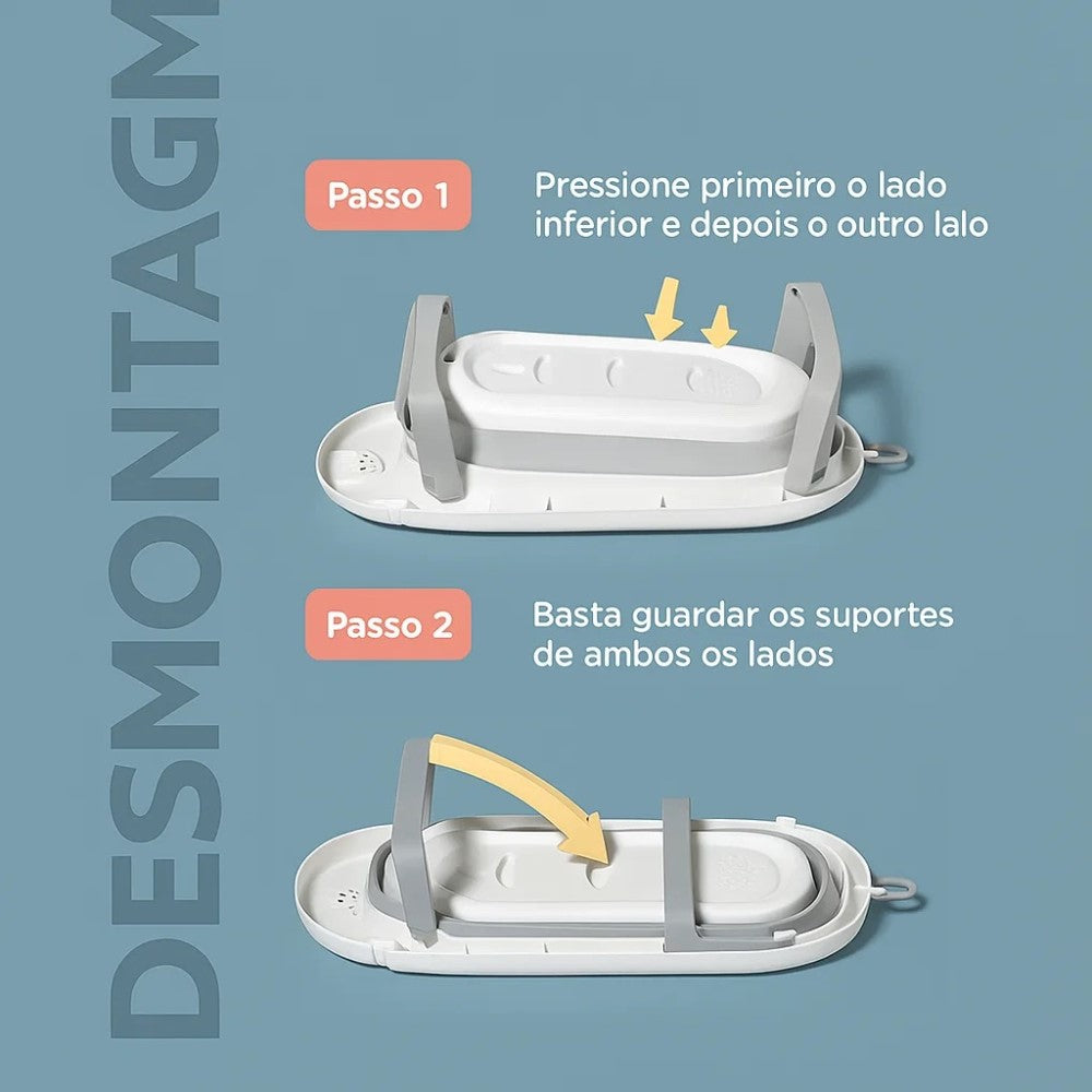 Banheira Dobrável Plus Com Termômetro E Almofada Cinza Yuupi