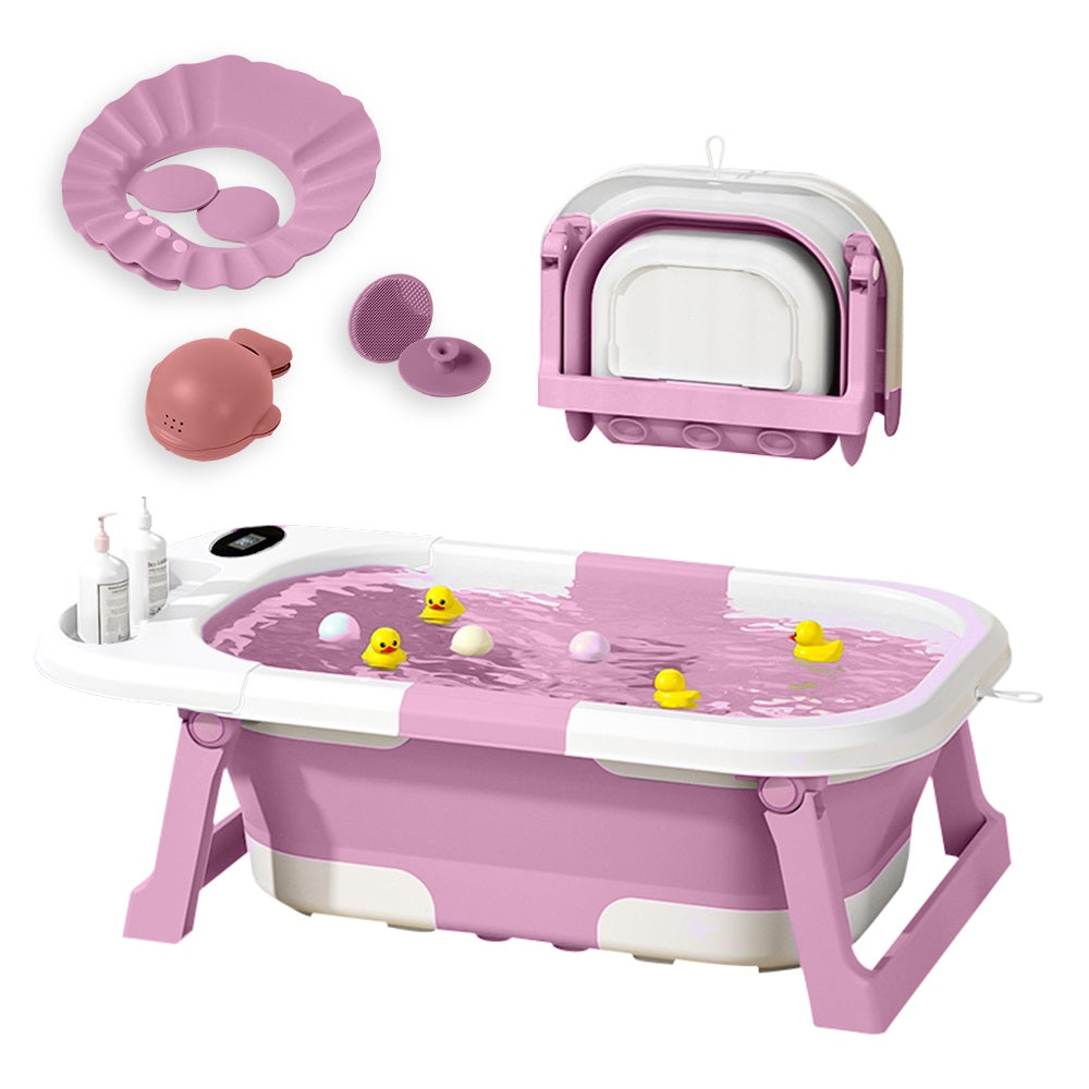 Banheira Dobrável Compacta Com Termômetro Rosa Yuupi