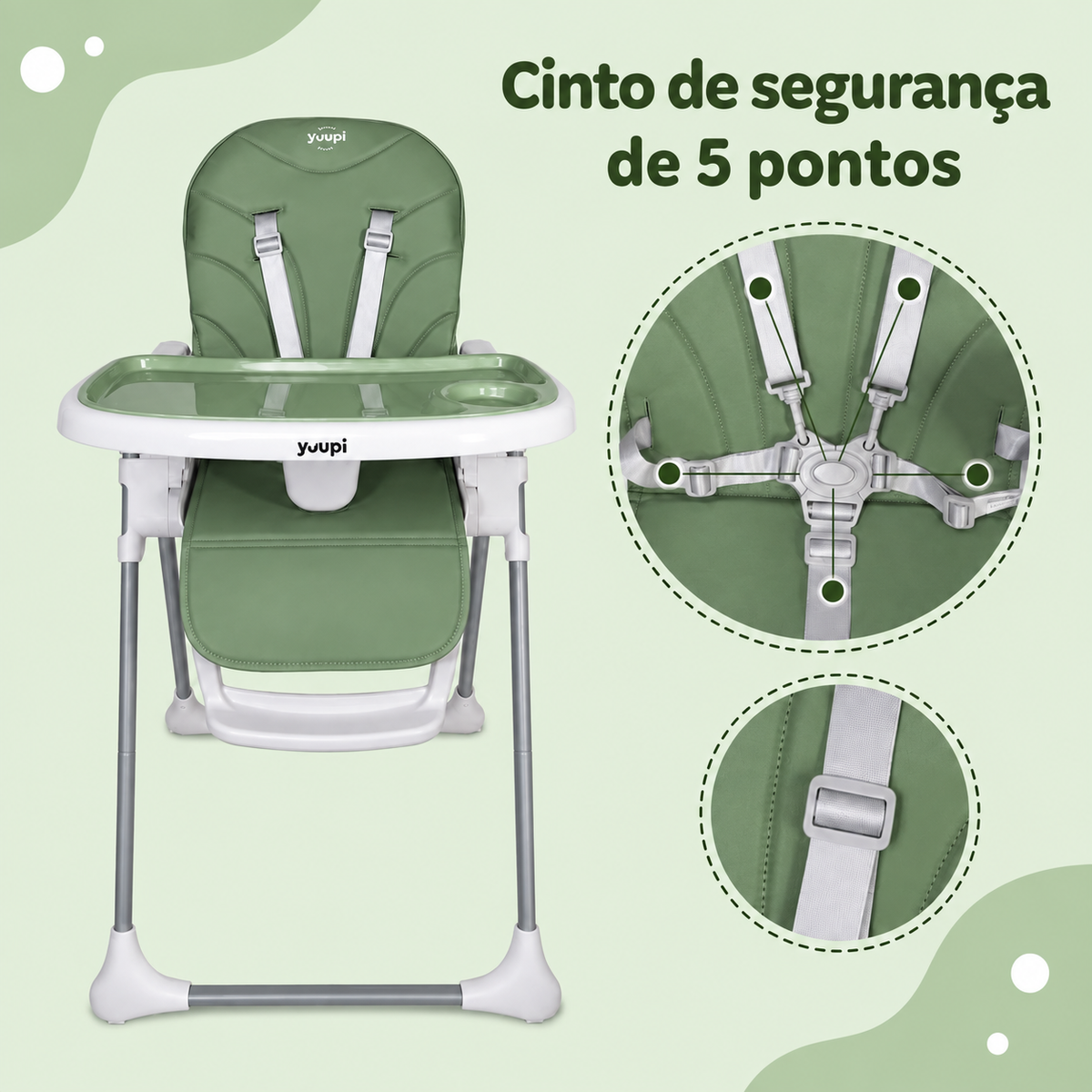 Cadeira de Alimentação Premium para Bebês Verde Yuupi