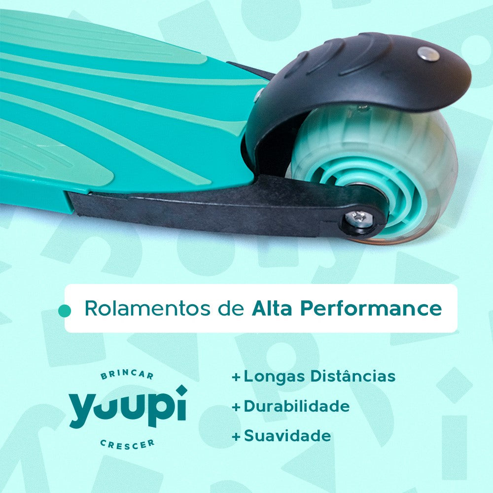 Patinete Infantil Verde Pro com LED e Guidão Ajustável Yuupi