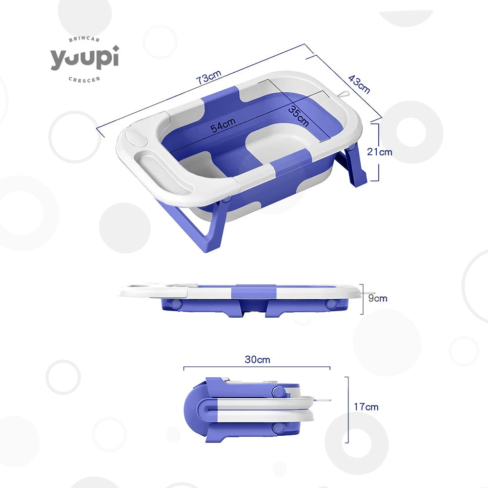 Banheira Dobrável Compacta Com Termômetro Azul Yuupi