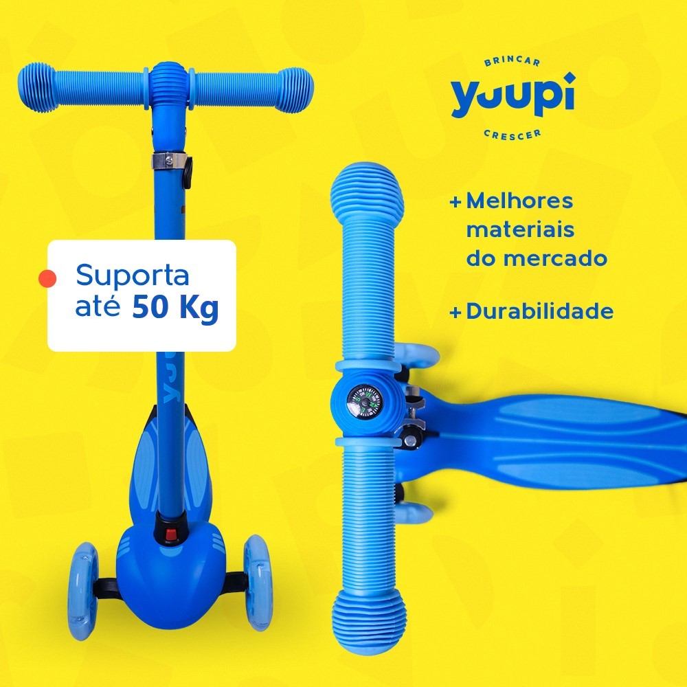Patinete Infantil Azul Pro com LED e Guidão Ajustável Yuupi
