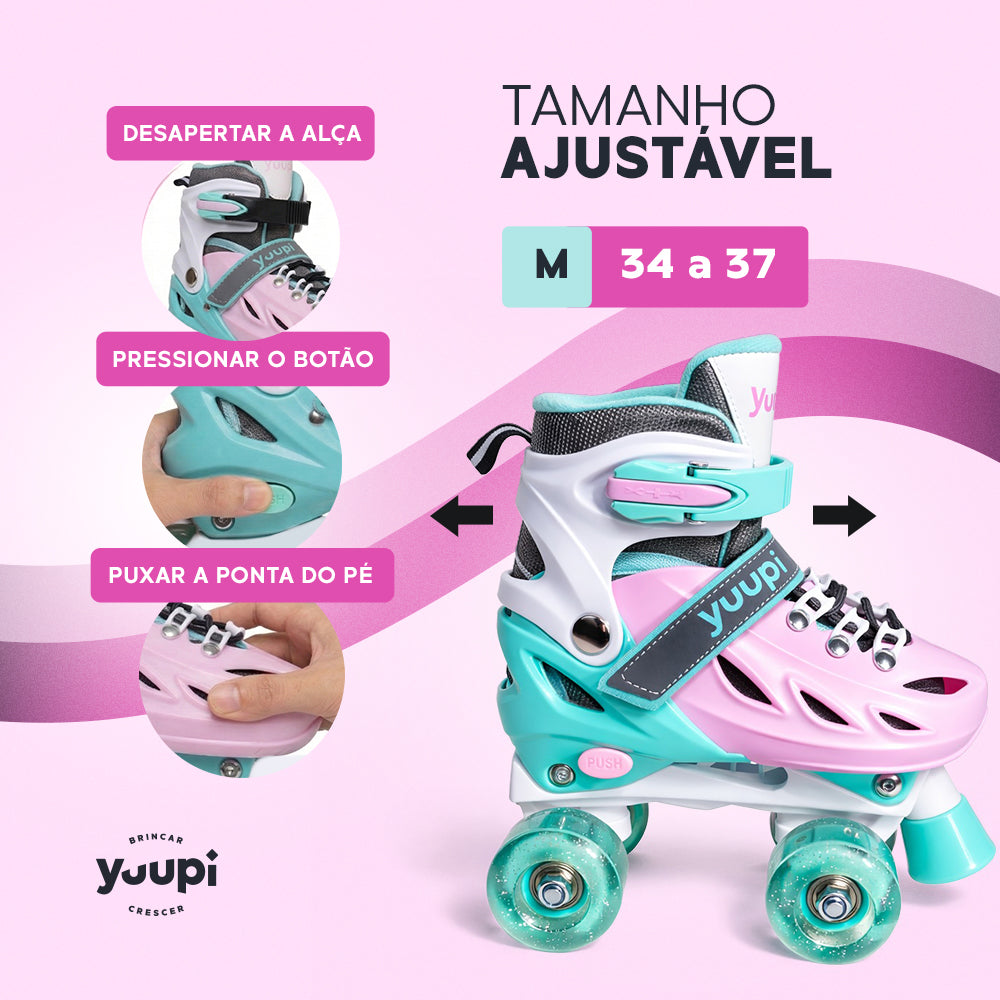 Patins Clássicos Quad Ajustável Rosa M 34-37 Yuupi