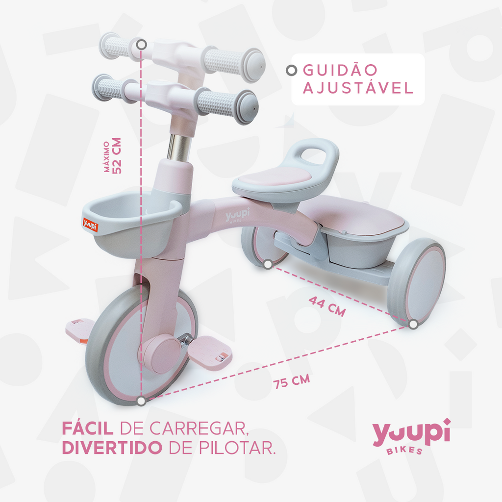 Triciclo Motoca Infantil Com Cestinho e Baú Rosa Yuupi