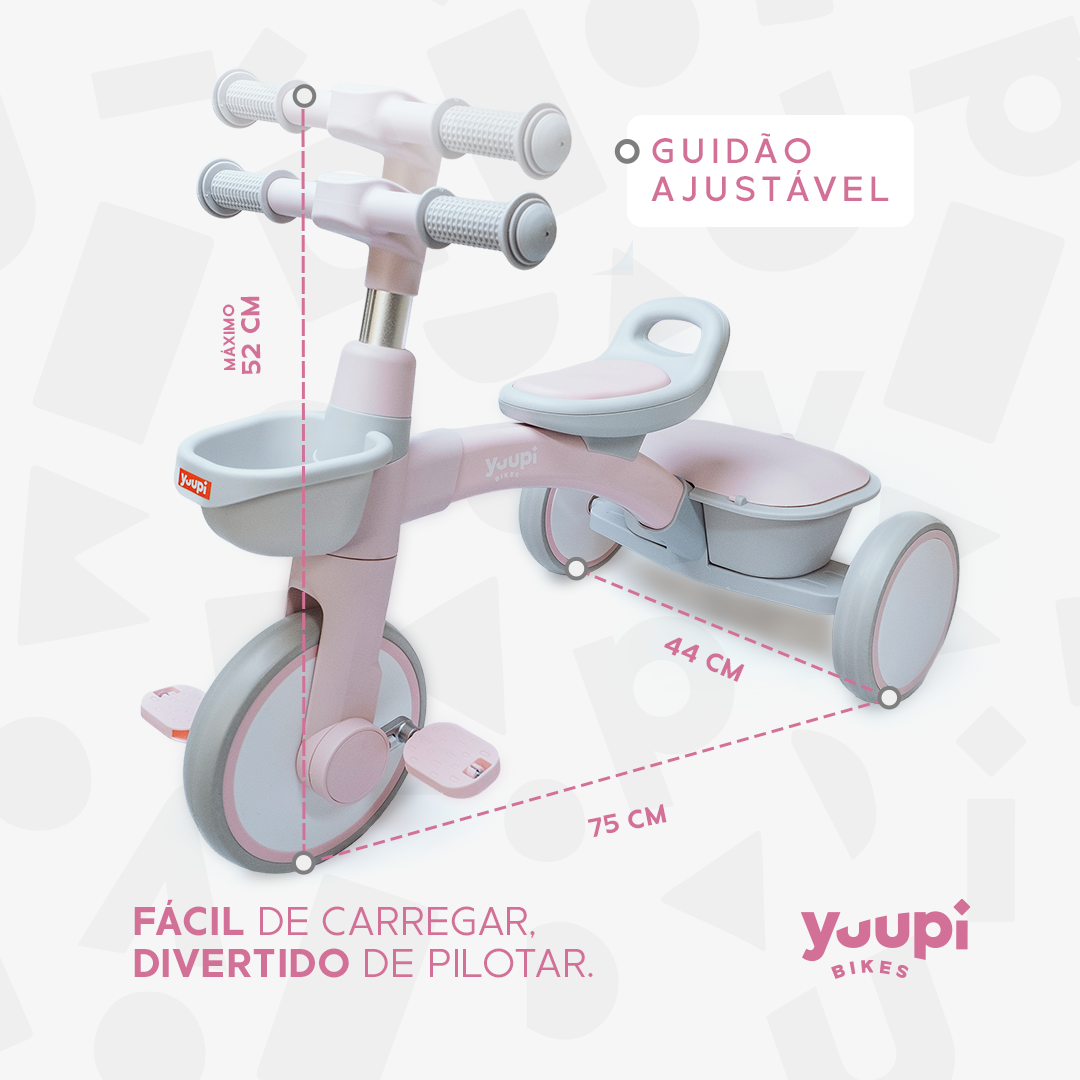 Triciclo Motoca Infantil Com Cestinho e Baú Rosa Yuupi