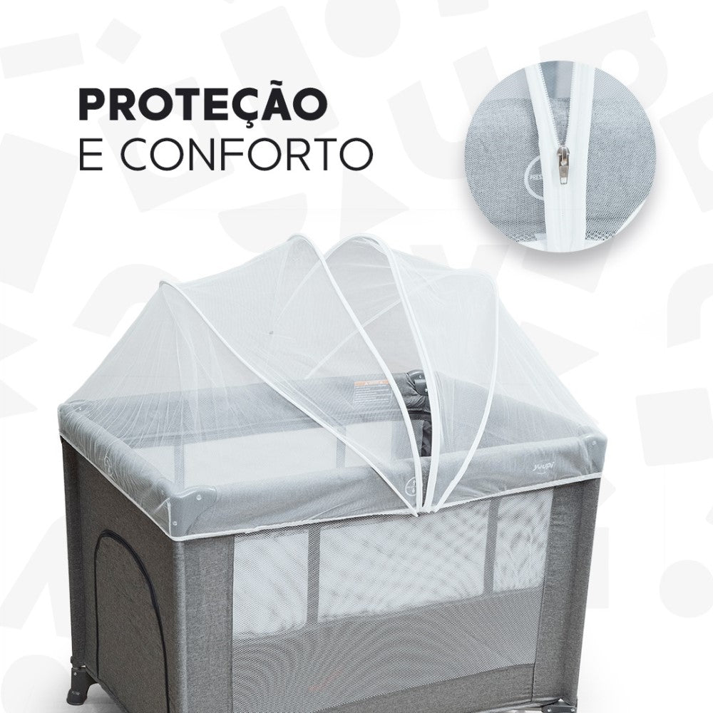 Berço e Cercadinho Portátil Com Bolsa para Transporte Grafite Yuupi
