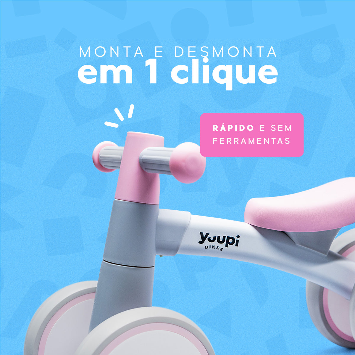 Bicicleta De Equilíbrio Infantil Sem Pedal Rosa 4 Rodas Yuupi