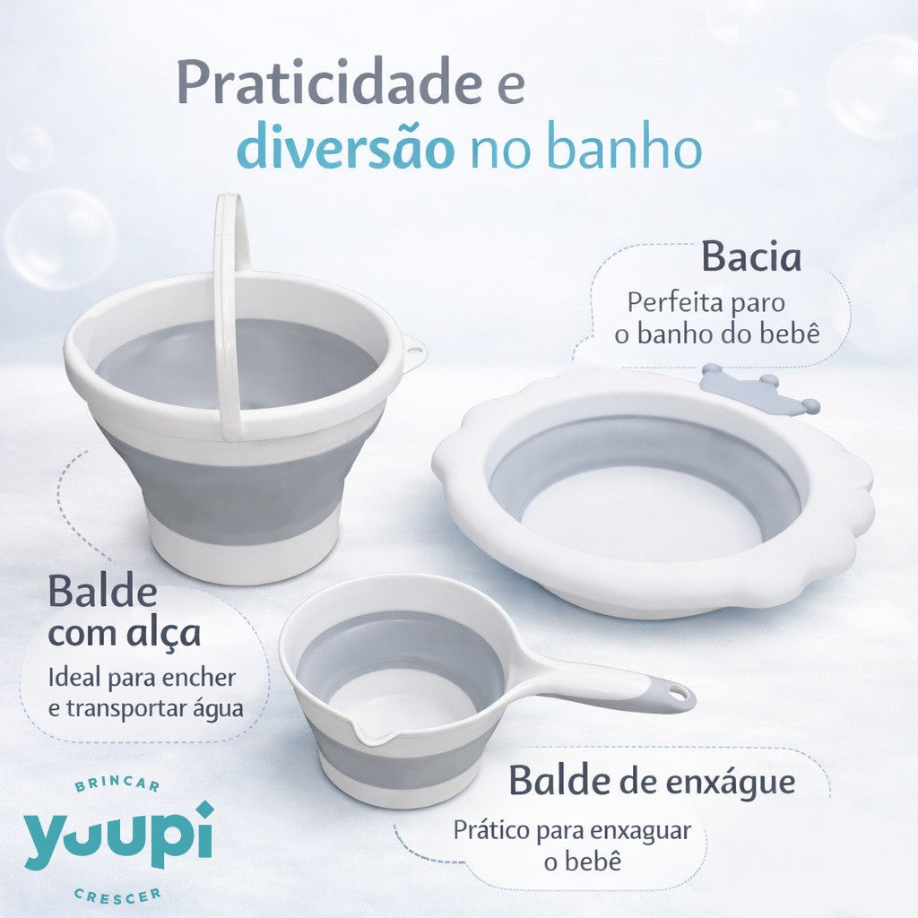 Banheira Dobrável Com Suporte 7 em 1 com acessórios YPB388 Cinza Yuupi