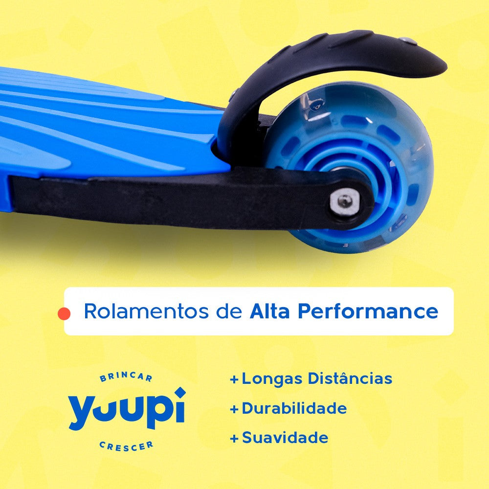 Patinete Infantil Azul Pro com LED e Guidão Ajustável Yuupi