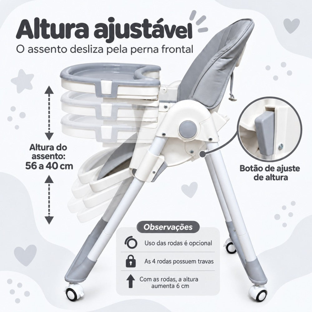Cadeira de Alimentação p/ Bebês Plus Ajustável Cinza Yuupi