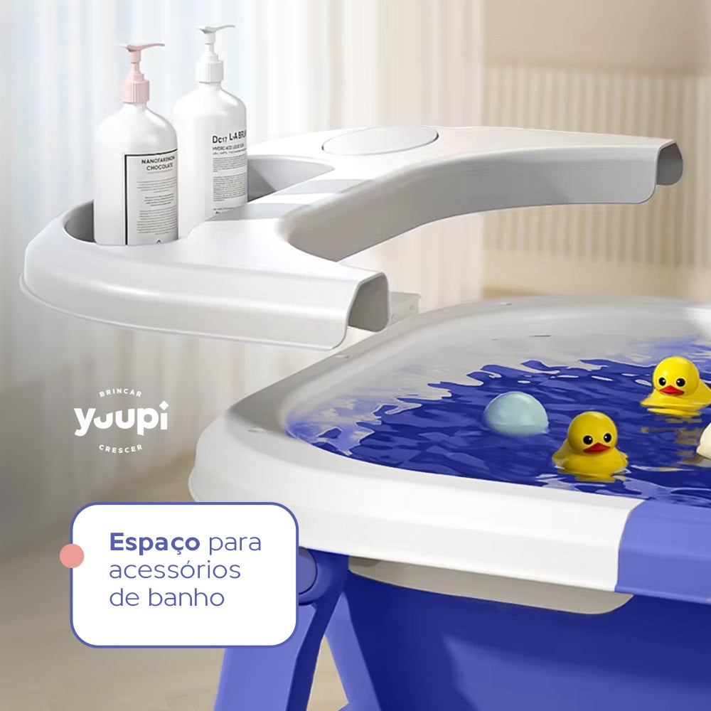 Banheira Dobrável Compacta Com Termômetro Azul Yuupi