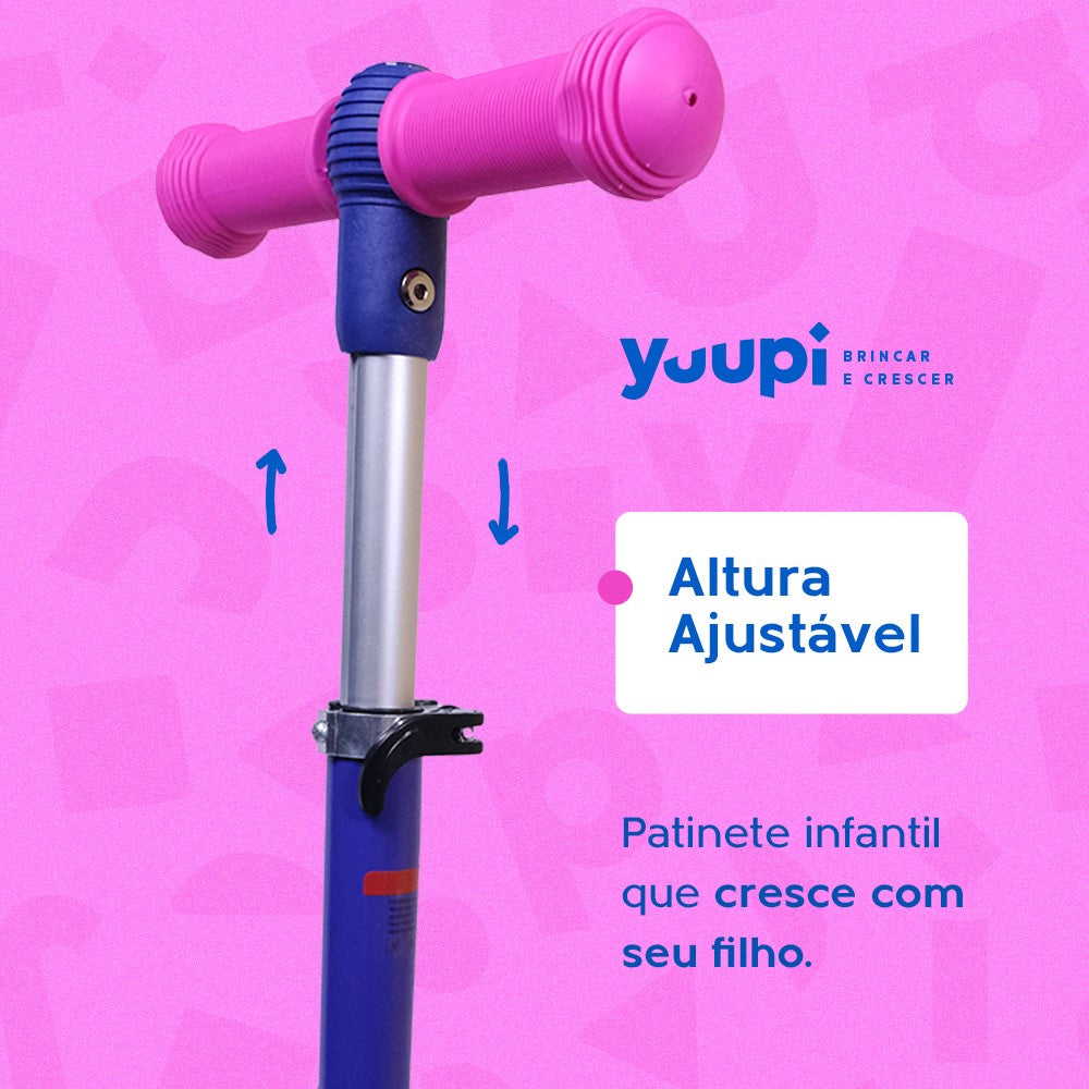 Patinete Infantil Lilás Pro com LED e Guidão Ajustável Yuupi