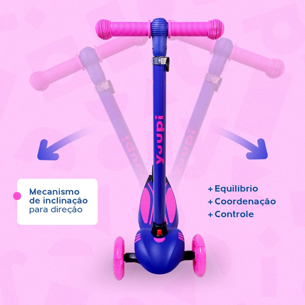 Patinete Infantil Lilás Pro com LED e Guidão Ajustável Yuupi