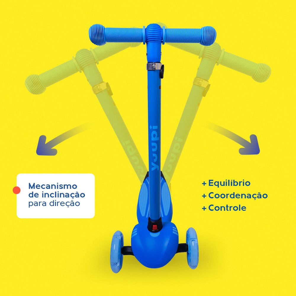Patinete Infantil Azul Pro com LED e Guidão Ajustável Yuupi