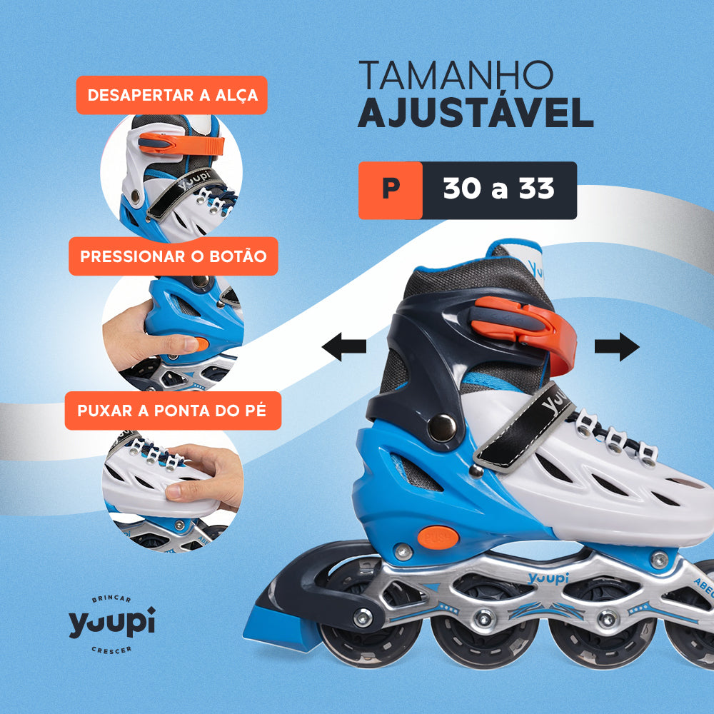 Patins Roller Inline Ajustável Azul P 30-33 Yuupi