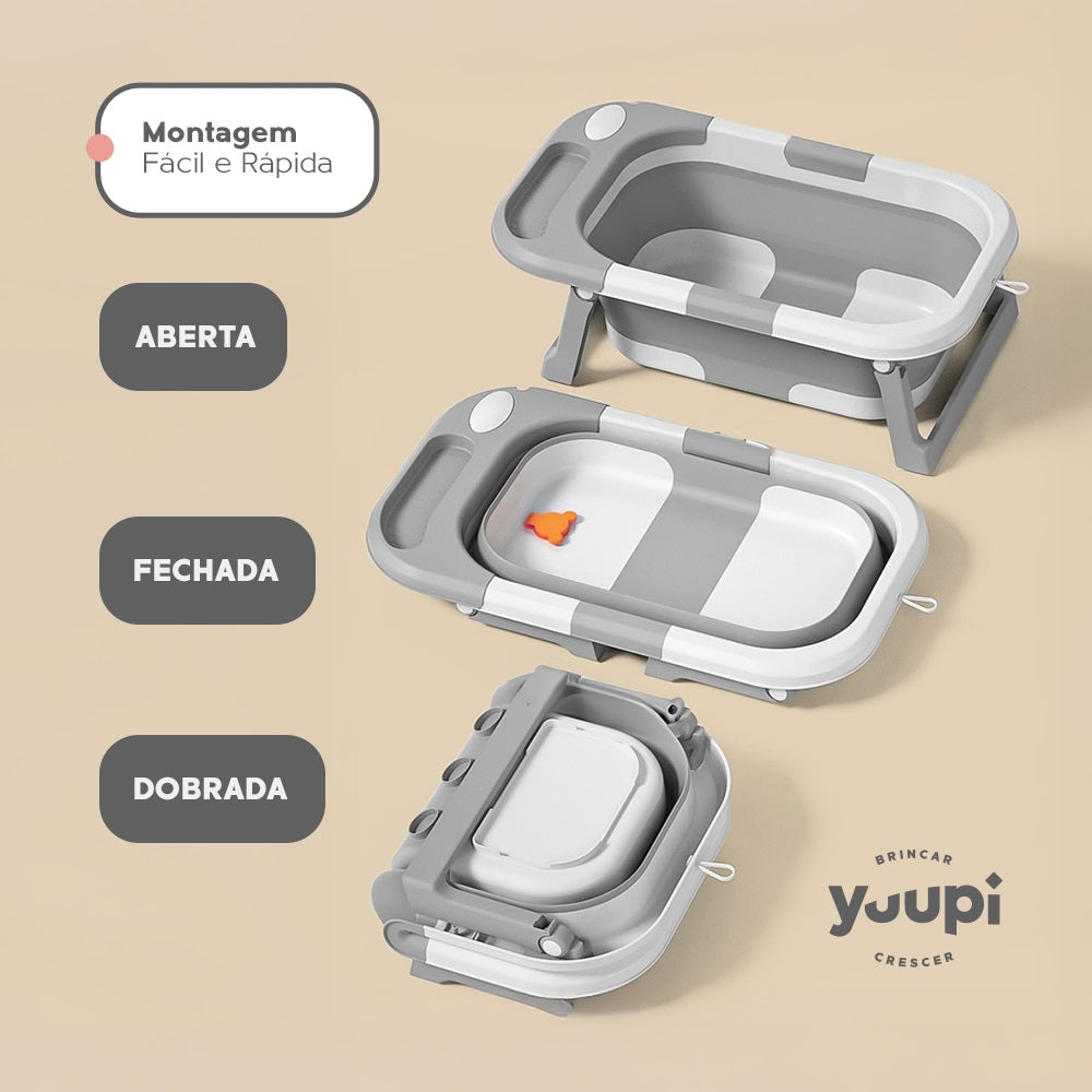 Banheira Dobrável Compacta Com Termômetro Cinza Yuupi