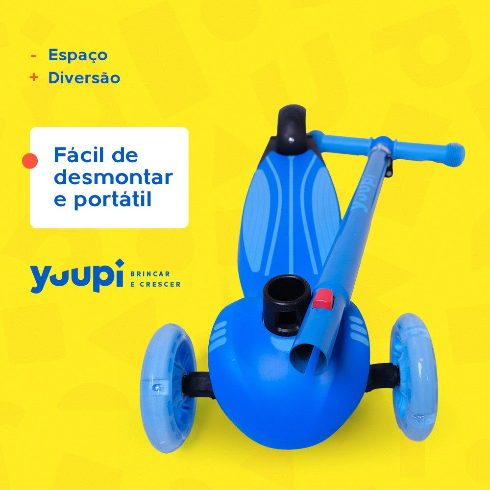 Patinete Infantil Azul Pro com LED e Guidão Ajustável Yuupi