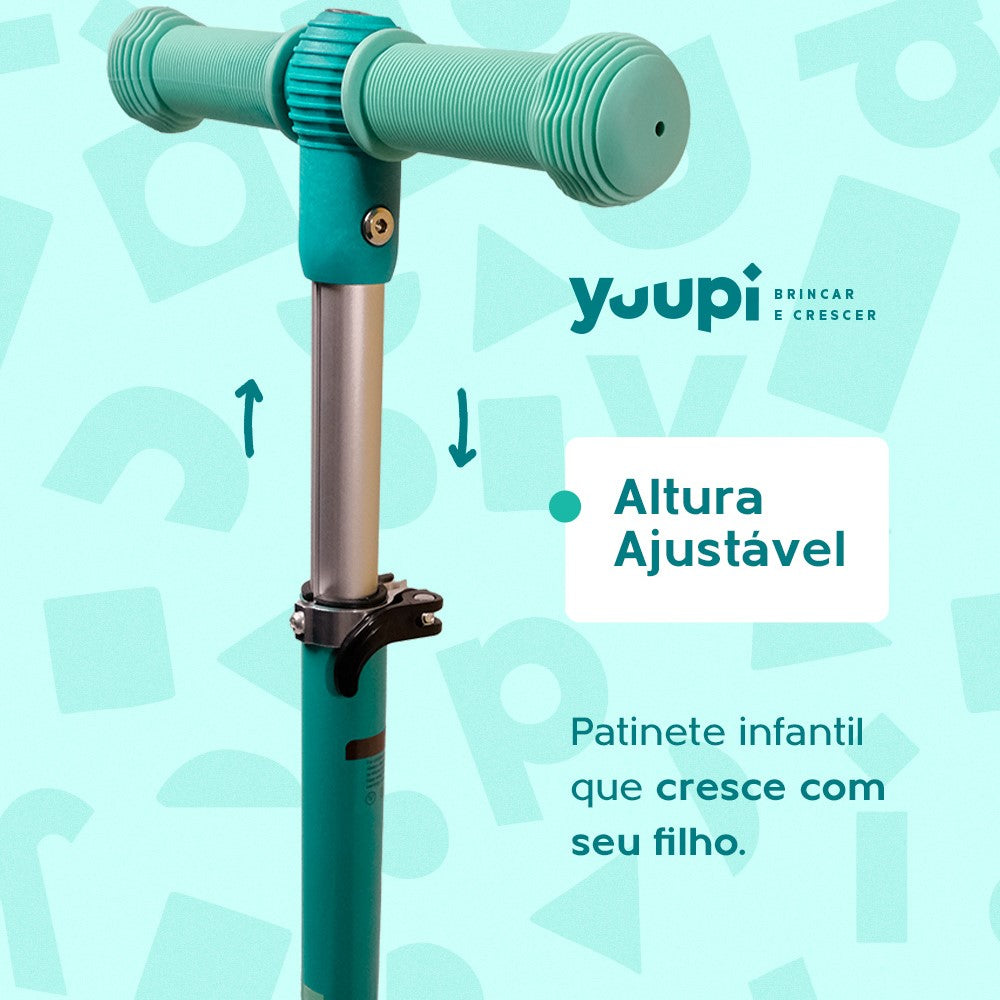 Patinete Infantil Verde Pro com LED e Guidão Ajustável Yuupi
