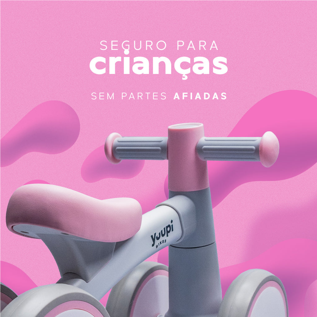 Bicicleta De Equilíbrio Infantil Sem Pedal Rosa 4 Rodas Yuupi