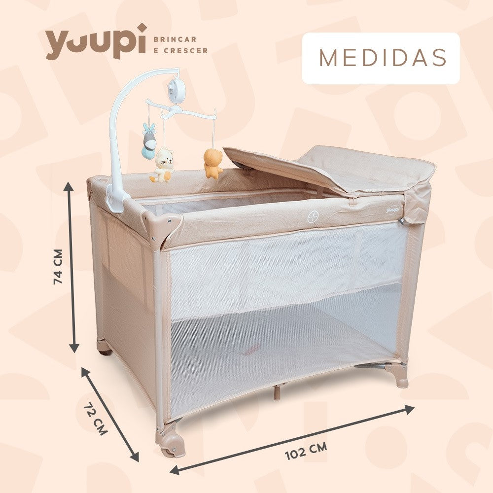 Berço e Cercadinho Portátil com Trocador e Bolsa para Transporte Bege Yuupi