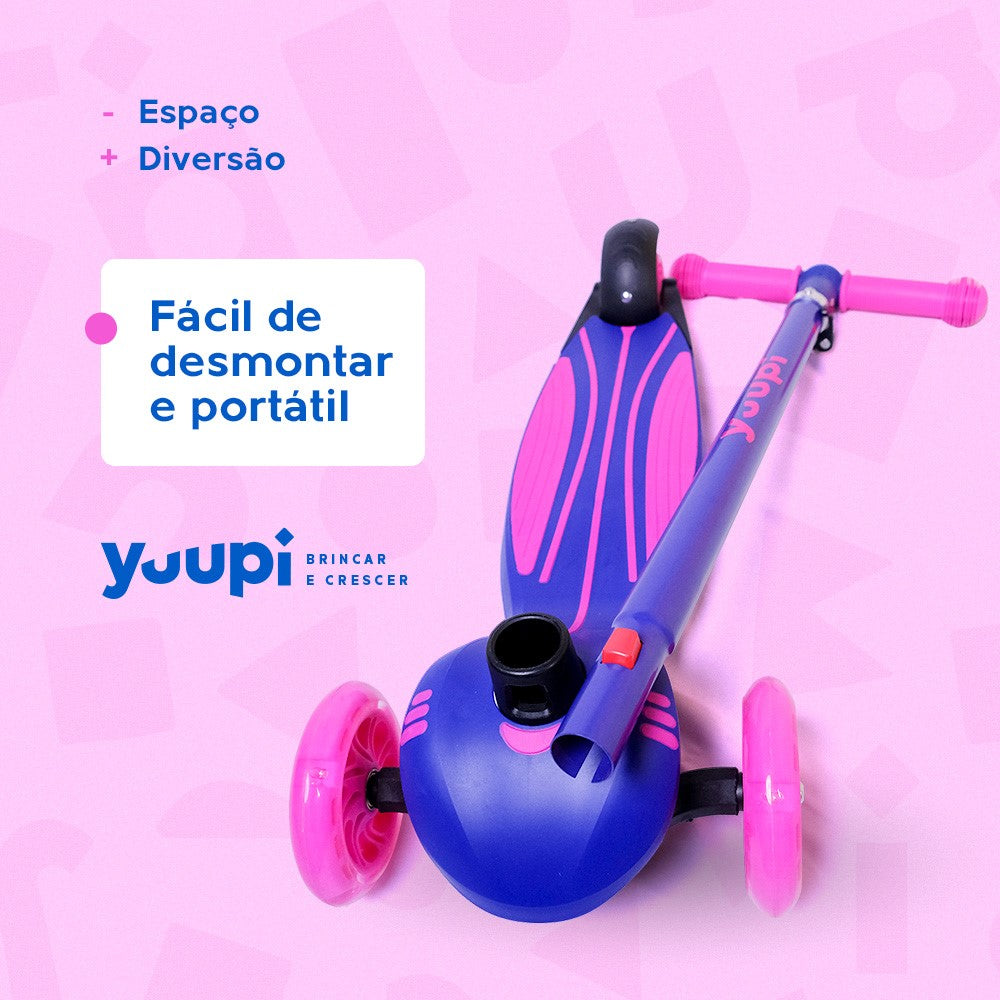 Patinete Infantil Lilás Pro com LED e Guidão Ajustável Yuupi