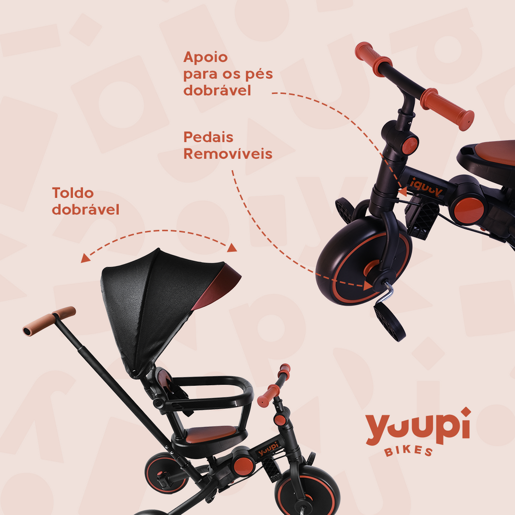 Carrinho, Triciclo, Andador e Bicicleta de Equilíbrio 4 em 1 Preto Yuupi