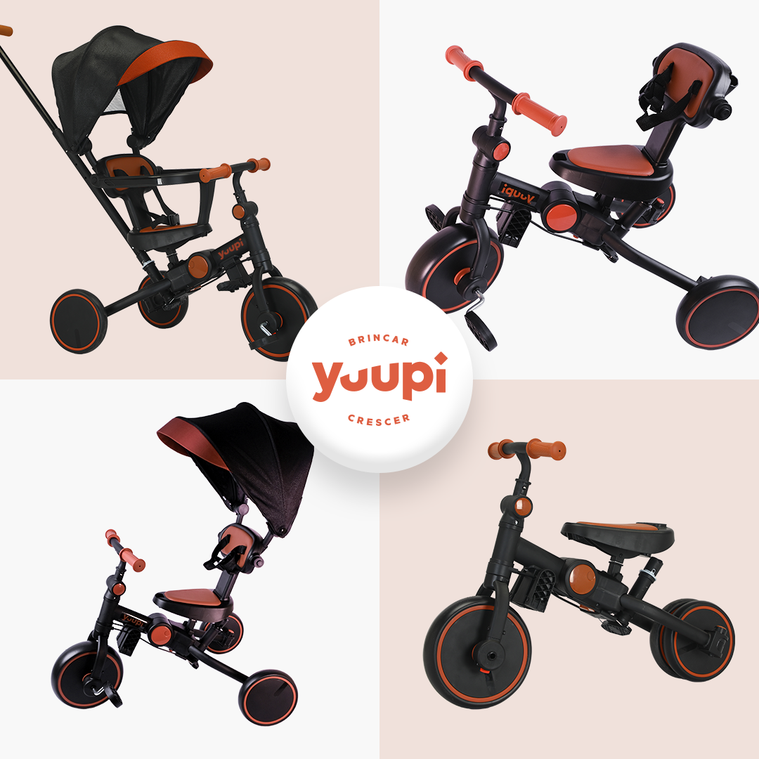 Carrinho, Triciclo, Andador e Bicicleta de Equilíbrio 4 em 1 Preto Yuupi