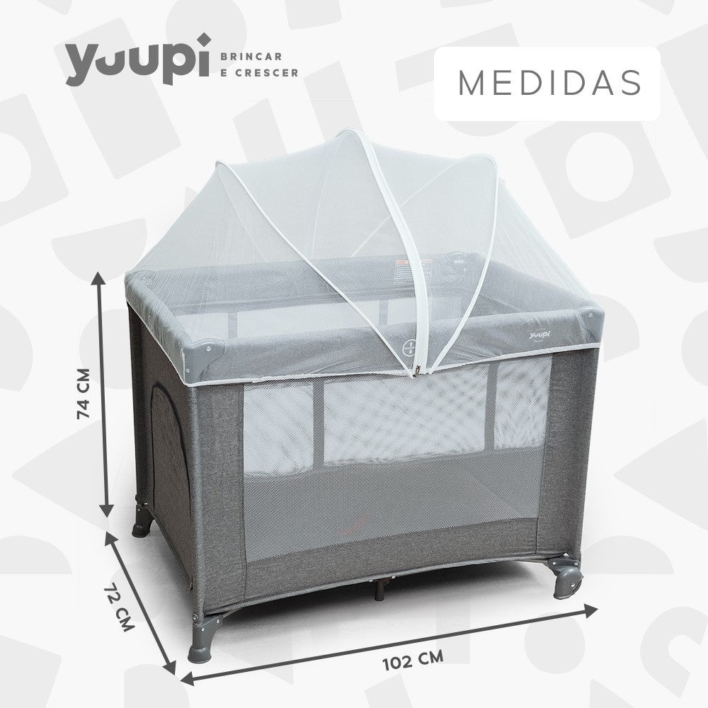 Berço e Cercadinho Portátil Com Bolsa para Transporte Grafite Yuupi