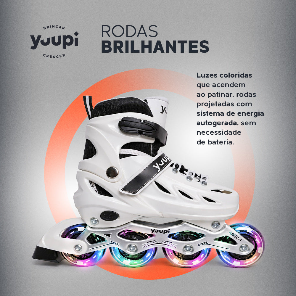 Patins Roller Inline Ajustável Branco P 30-33 Yuupi
