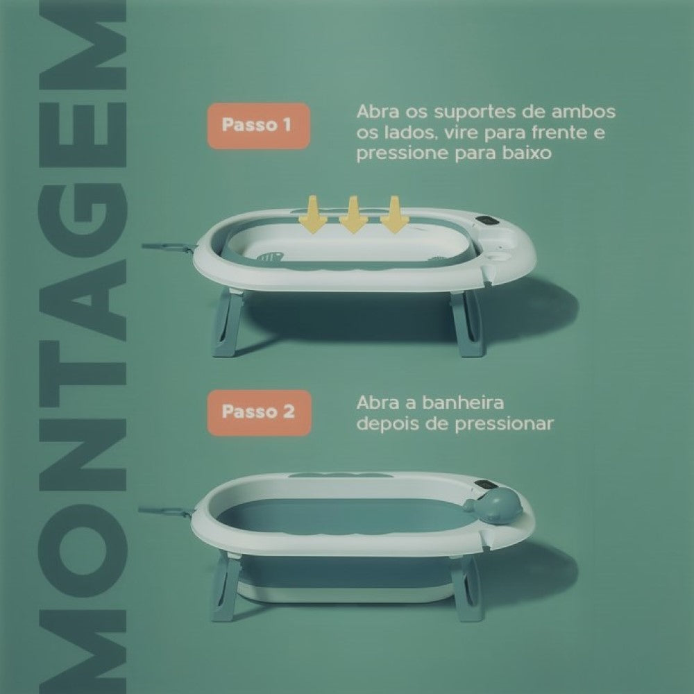 Banheira Dobrável Plus Com Termômetro E Almofada Verde Yuupi