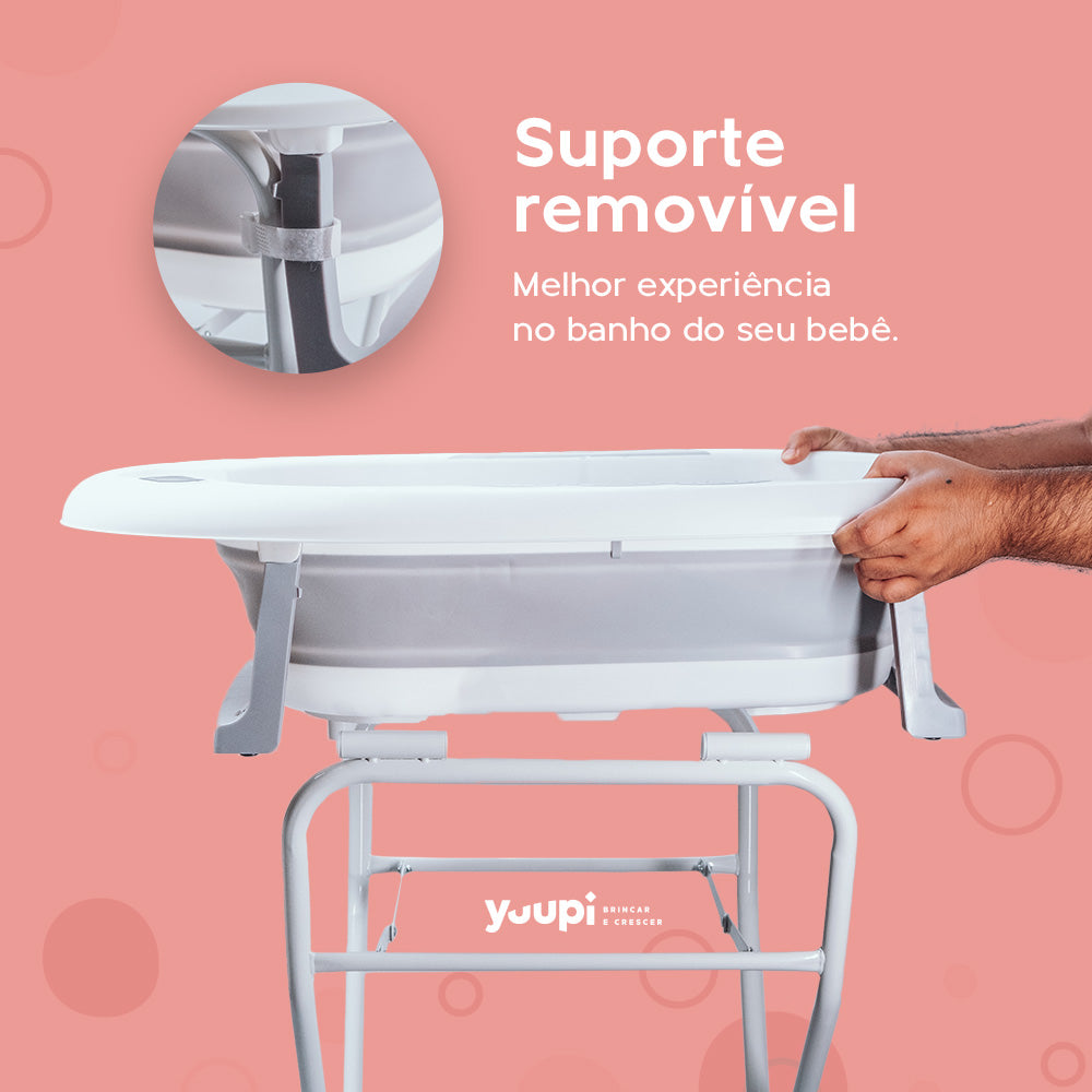 Banheira Dobrável Com Suporte e Porta Acessórios YPB888 Cinza Yuupi