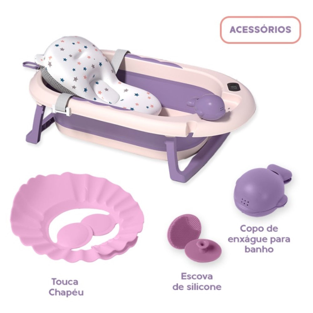 Banheira Dobrável Plus Com Termômetro E Almofada Lilás Yuupi